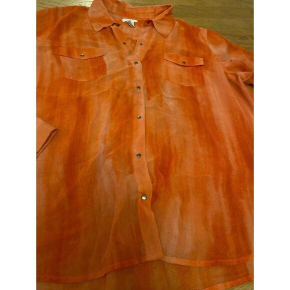 Chico's women's sheer coral button snap collared long sleeve blouse size 2 - Picture 3 of 8
